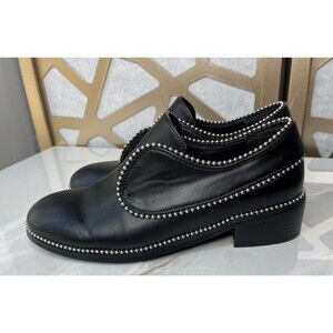 AwAy Leather Black Slip On Loafers Low Heel Women Shoes 38 7 7.5 shooties
